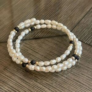 Vintage Fresh Water Pearl Memory Wire Bracelet 3 Strand